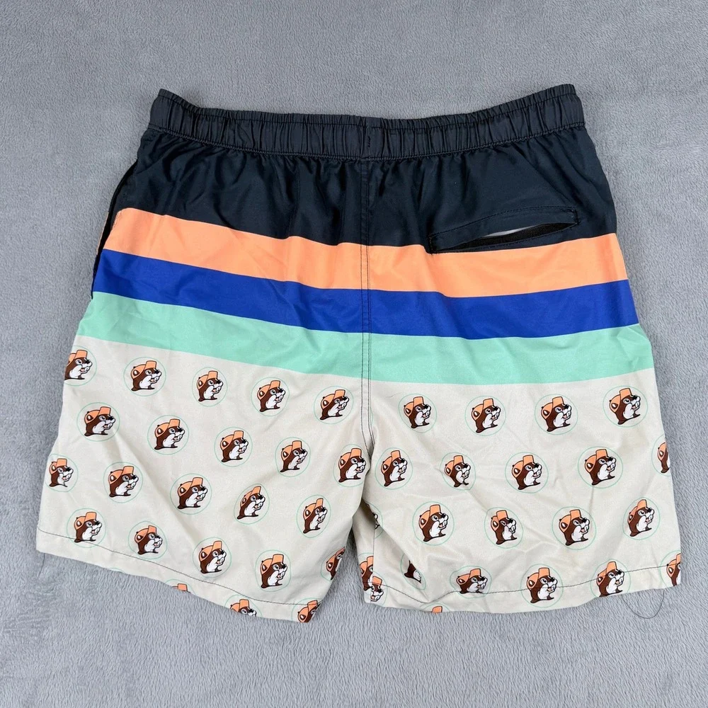 Buc-ee's Mens XL Swim Trunks Striped Beaver Logo Mascot Board Shorts Multicolor